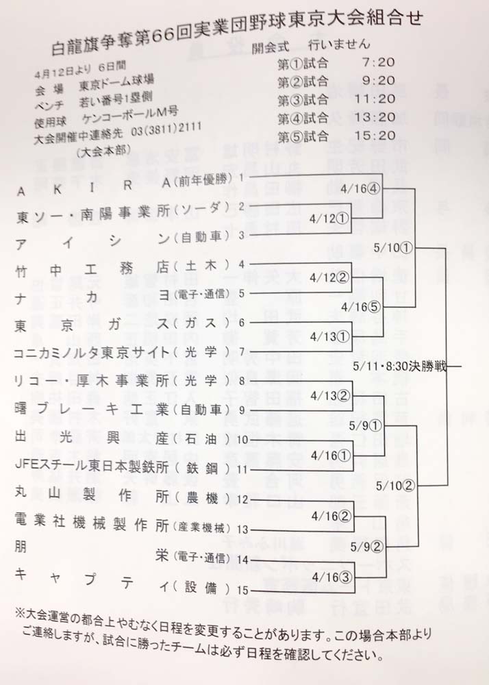 白龍旗争奪第66回実業団野球東京大会 ｜ KENKO NEWS